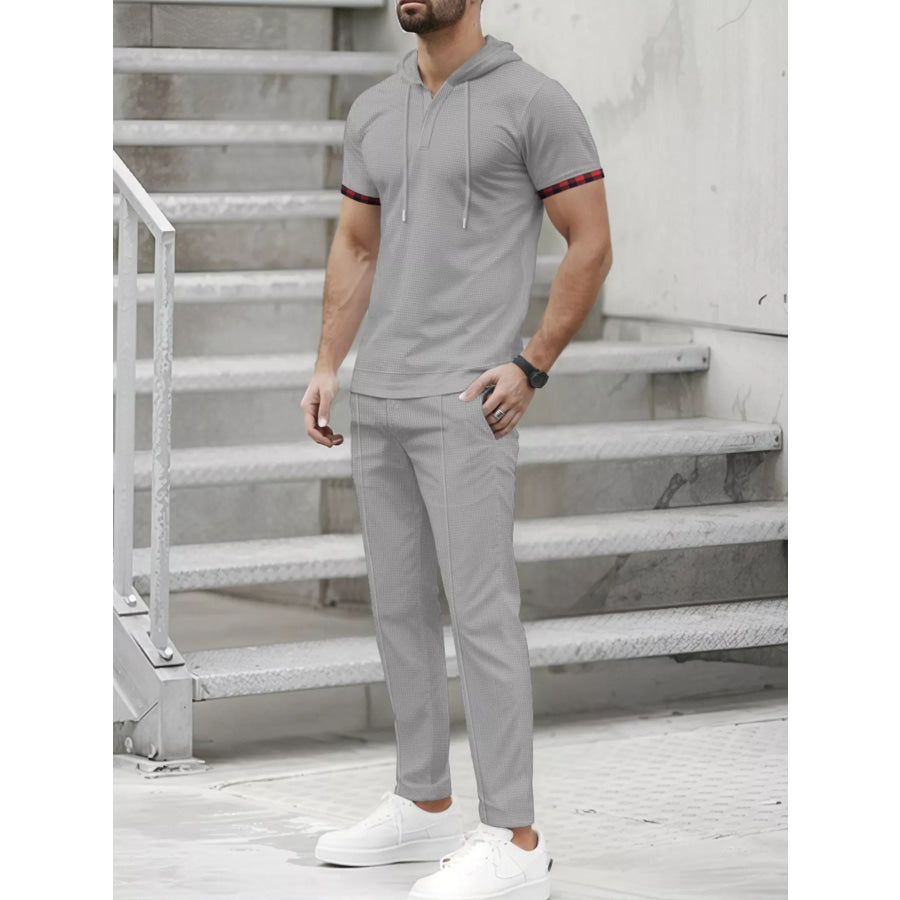Men’s Full Size Casual Short-Sleeve Hoodie and Pants Set Plus Size Apparel and Accessories
