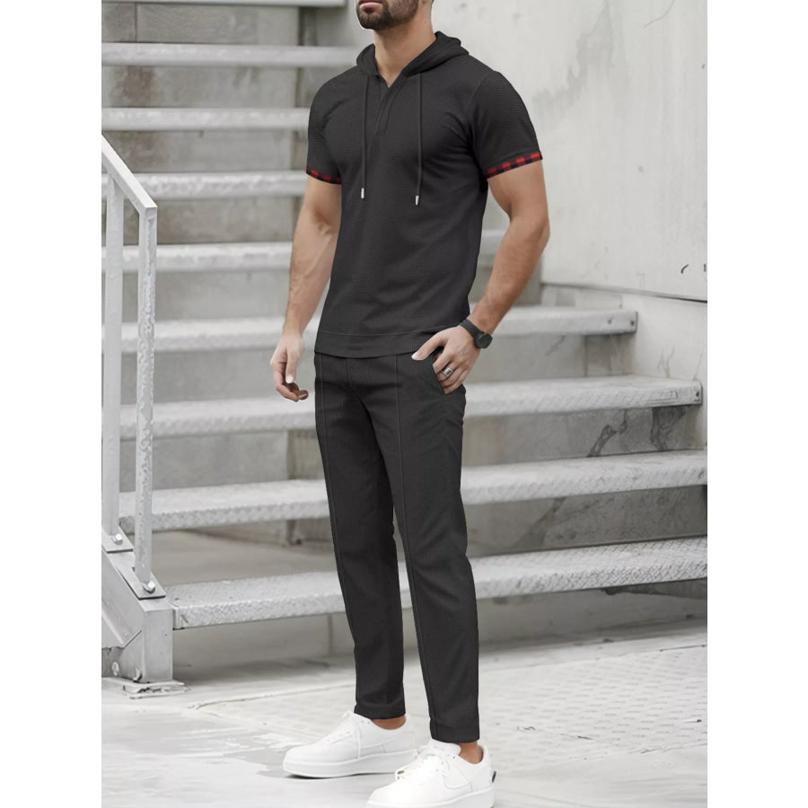 Men’s Full Size Casual Short-Sleeve Hoodie and Pants Set Plus Size Apparel and Accessories
