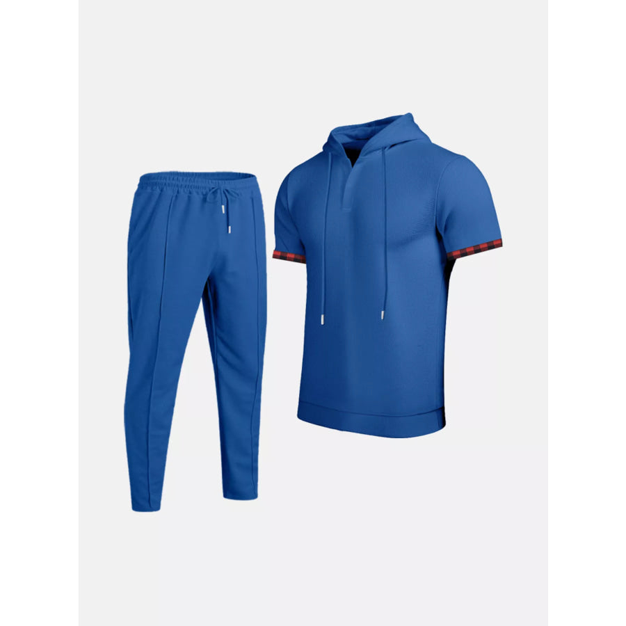 Men’s Full Size Casual Short-Sleeve Hoodie and Pants Set Plus Size Apparel and Accessories