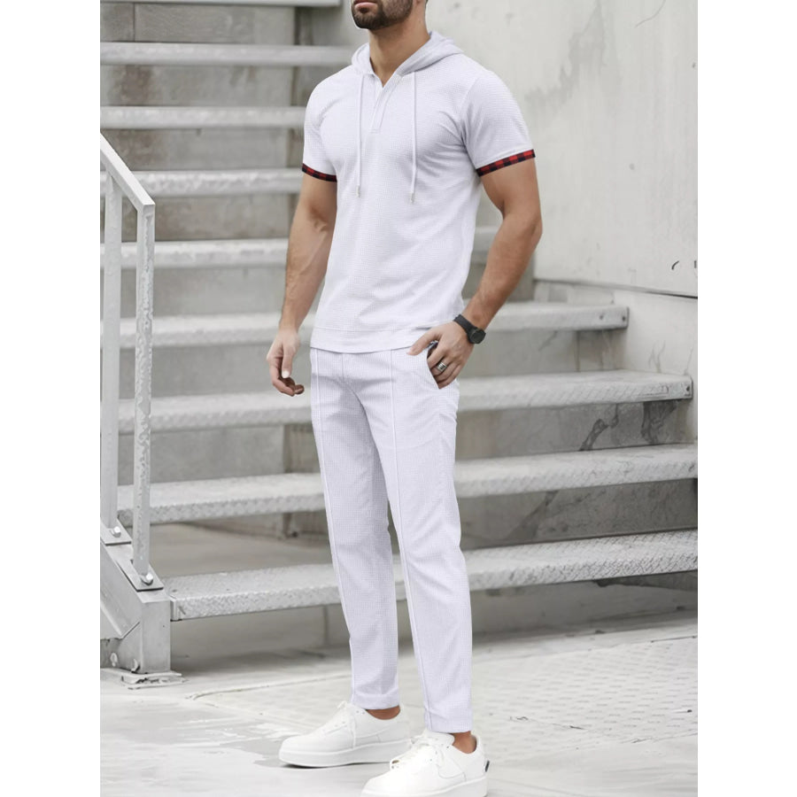 Men’s Full Size Casual Short-Sleeve Hoodie and Pants Set Plus Size Apparel and Accessories