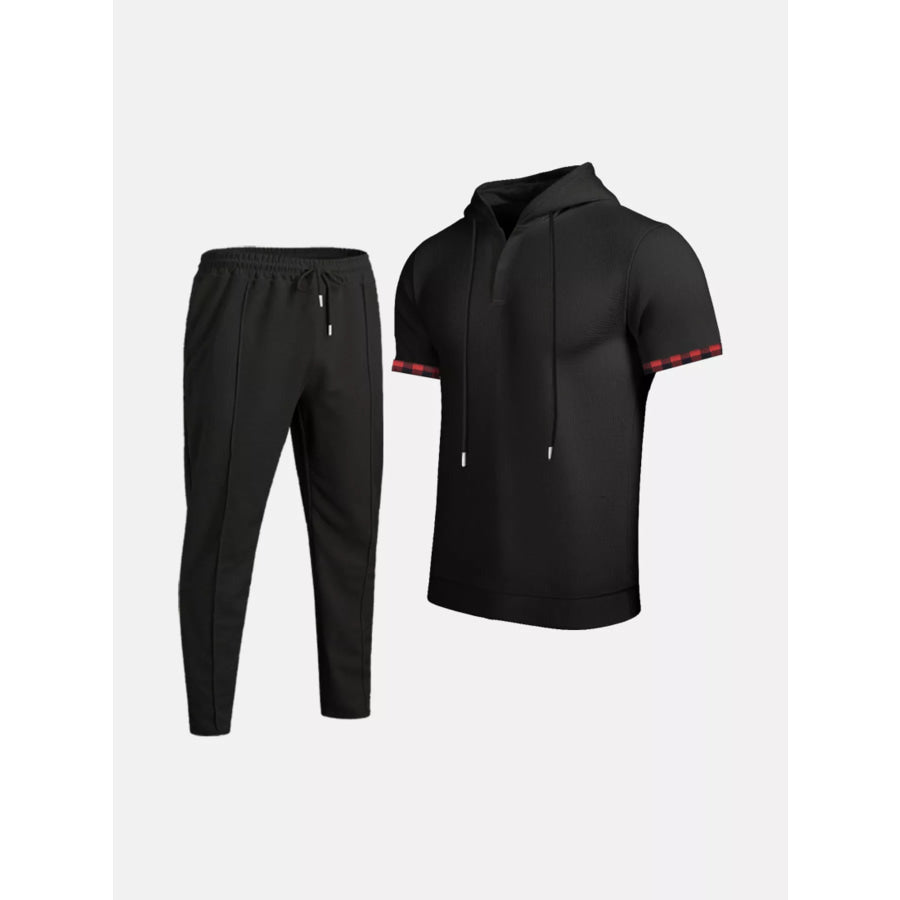 Men’s Full Size Casual Short-Sleeve Hoodie and Pants Set Plus Size Apparel and Accessories