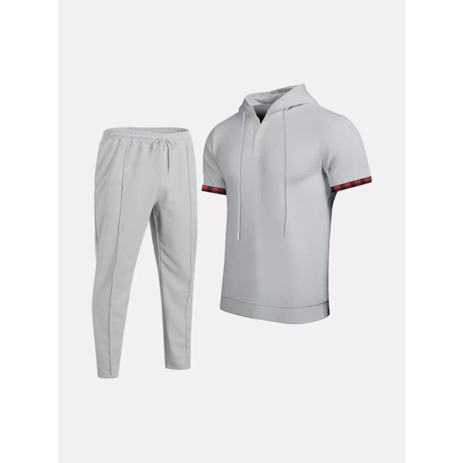 Men’s Full Size Casual Short-Sleeve Hoodie and Pants Set Plus Size Apparel and Accessories