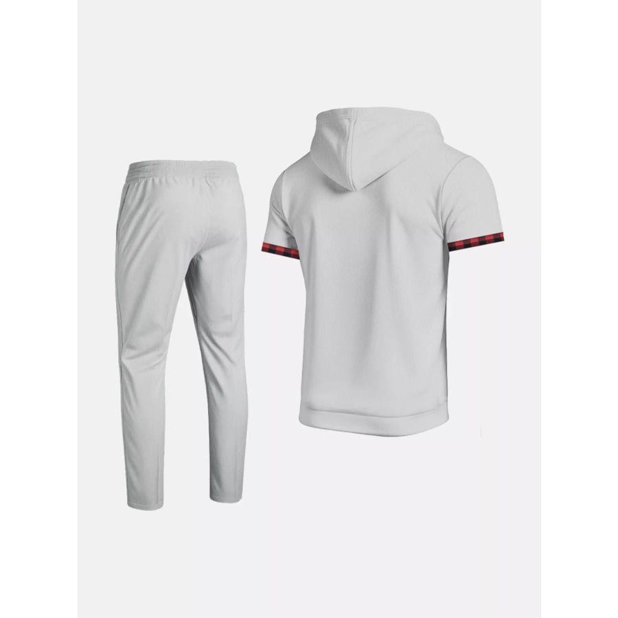 Men’s Full Size Casual Short-Sleeve Hoodie and Pants Set Plus Size Apparel and Accessories
