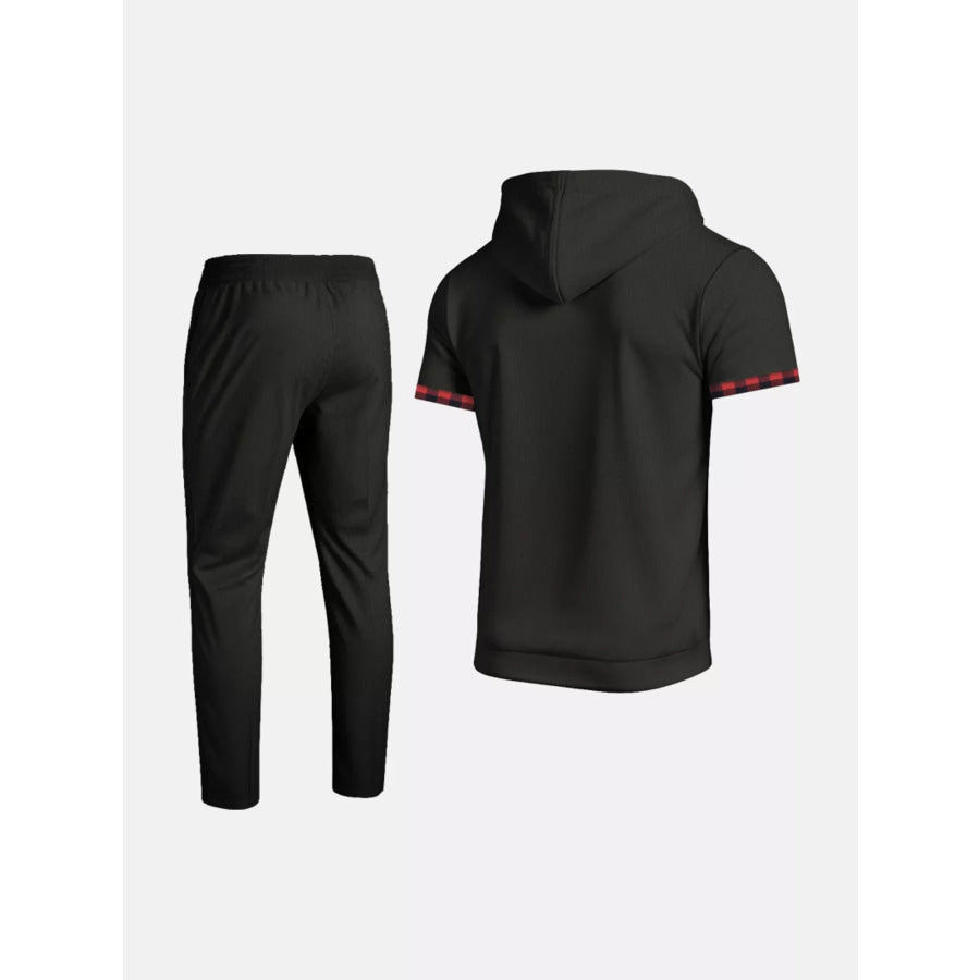 Men’s Full Size Casual Short-Sleeve Hoodie and Pants Set Plus Size Apparel and Accessories