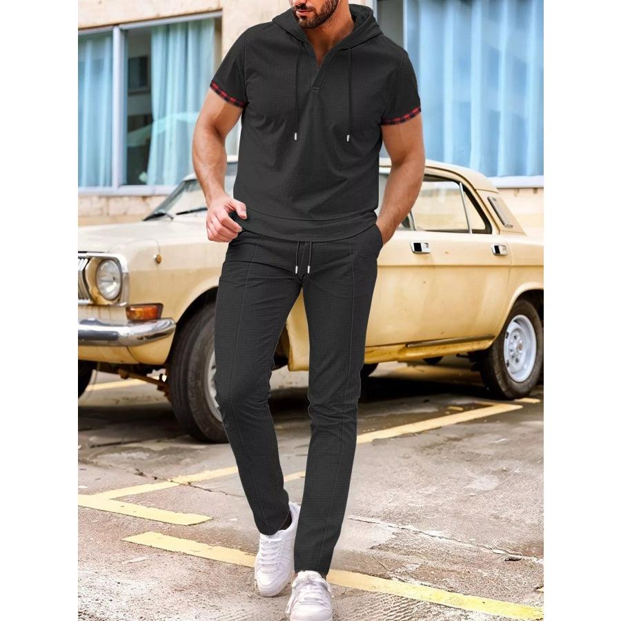 Men’s Full Size Casual Short-Sleeve Hoodie and Pants Set Plus Size Black / S Apparel and Accessories