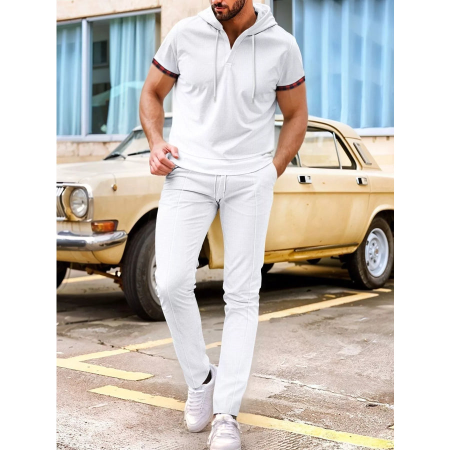 Men’s Full Size Casual Short-Sleeve Hoodie and Pants Set Plus Size White / S Apparel and Accessories