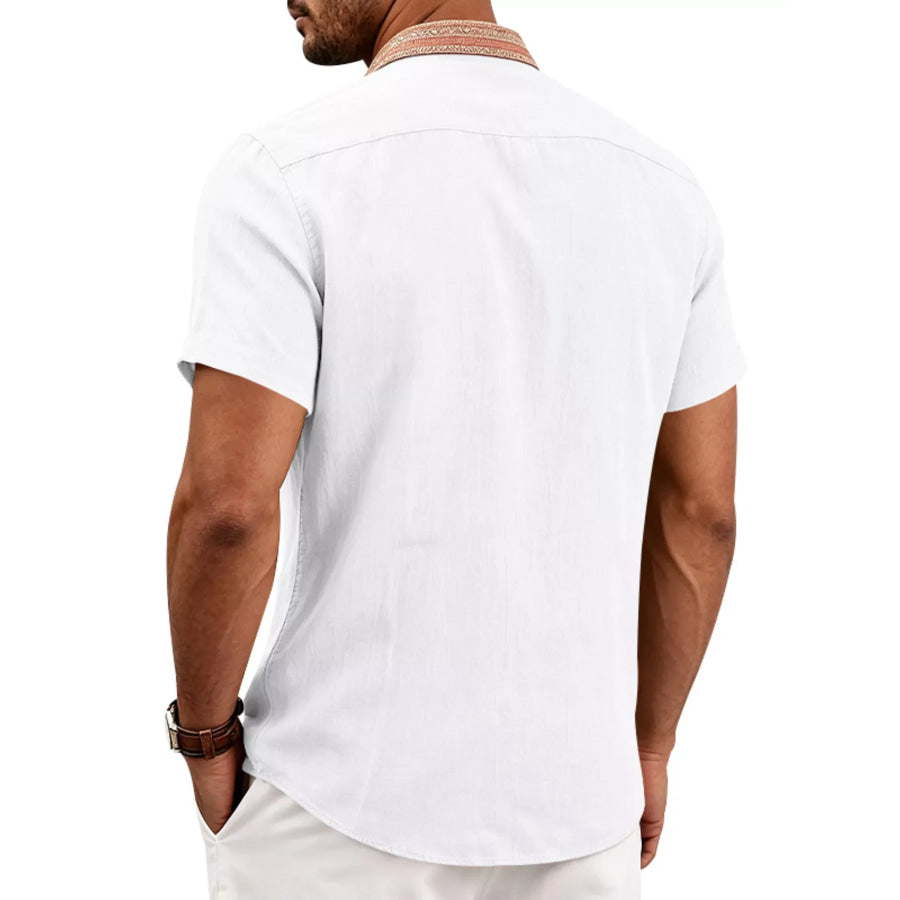 Men’s Full Size Casual Short Sleeve Linen Shirt Plus Size Apparel and Accessories