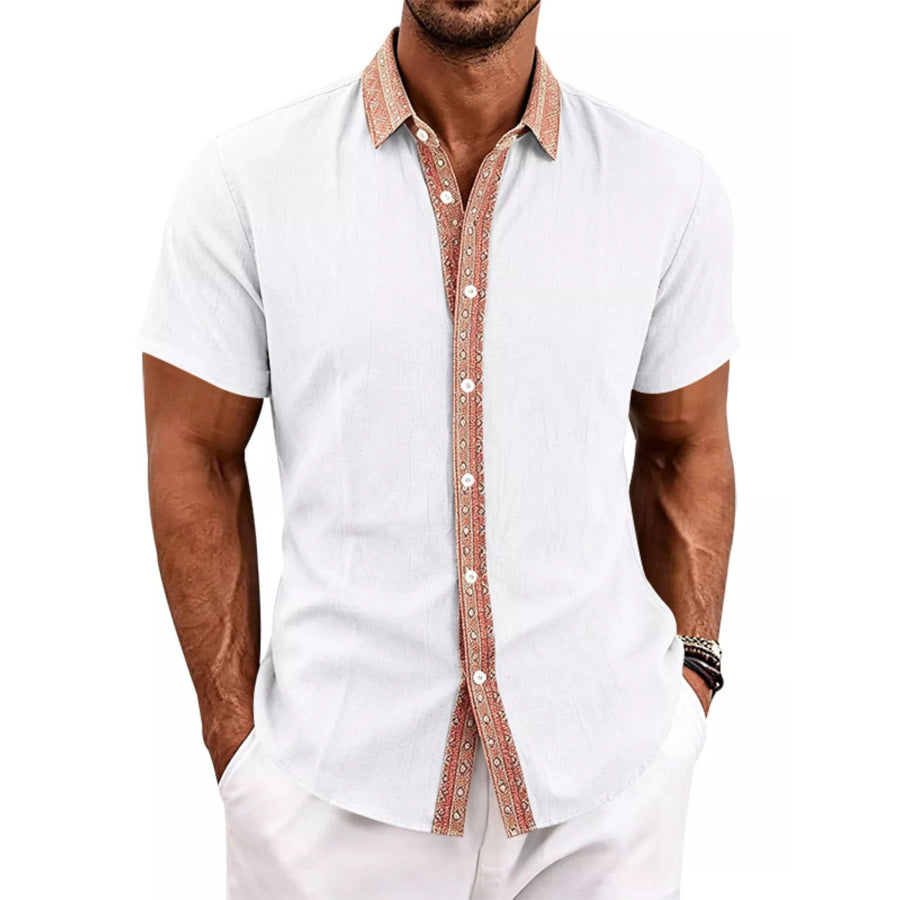 Men’s Full Size Casual Short Sleeve Linen Shirt Plus Size Apparel and Accessories