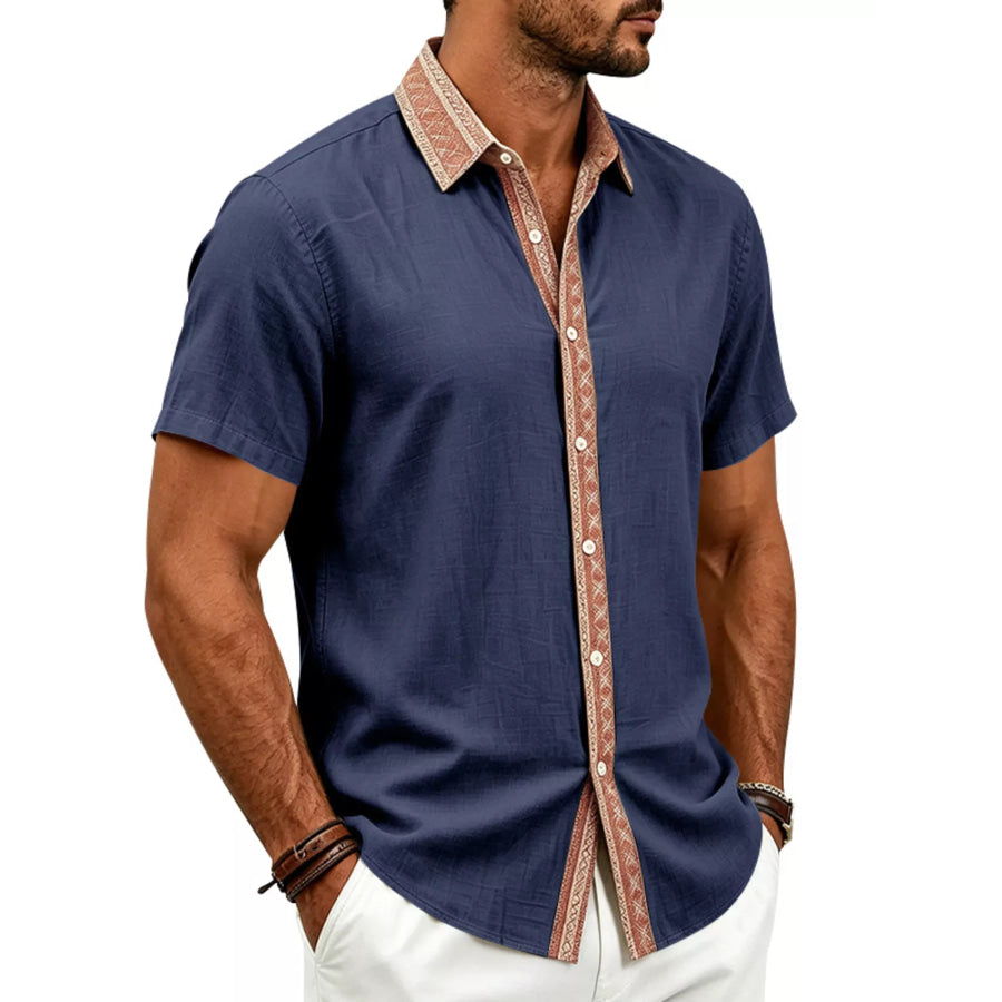 Men’s Full Size Casual Short Sleeve Linen Shirt Plus Size Apparel and Accessories