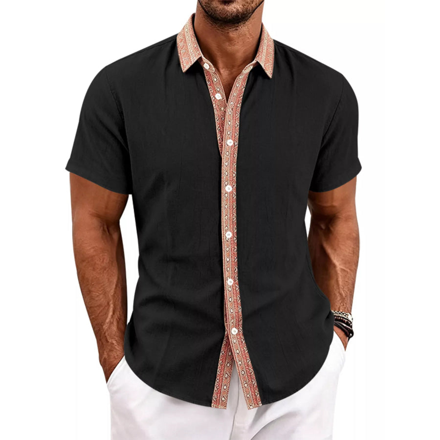 Men’s Full Size Casual Short Sleeve Linen Shirt Plus Size Apparel and Accessories