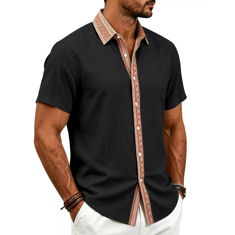 Men’s Full Size Casual Short Sleeve Linen Shirt Plus Size Black / S Apparel and Accessories
