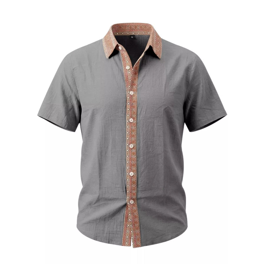 Men’s Full Size Casual Short Sleeve Linen Shirt Plus Size Dark Gray / S Apparel and Accessories