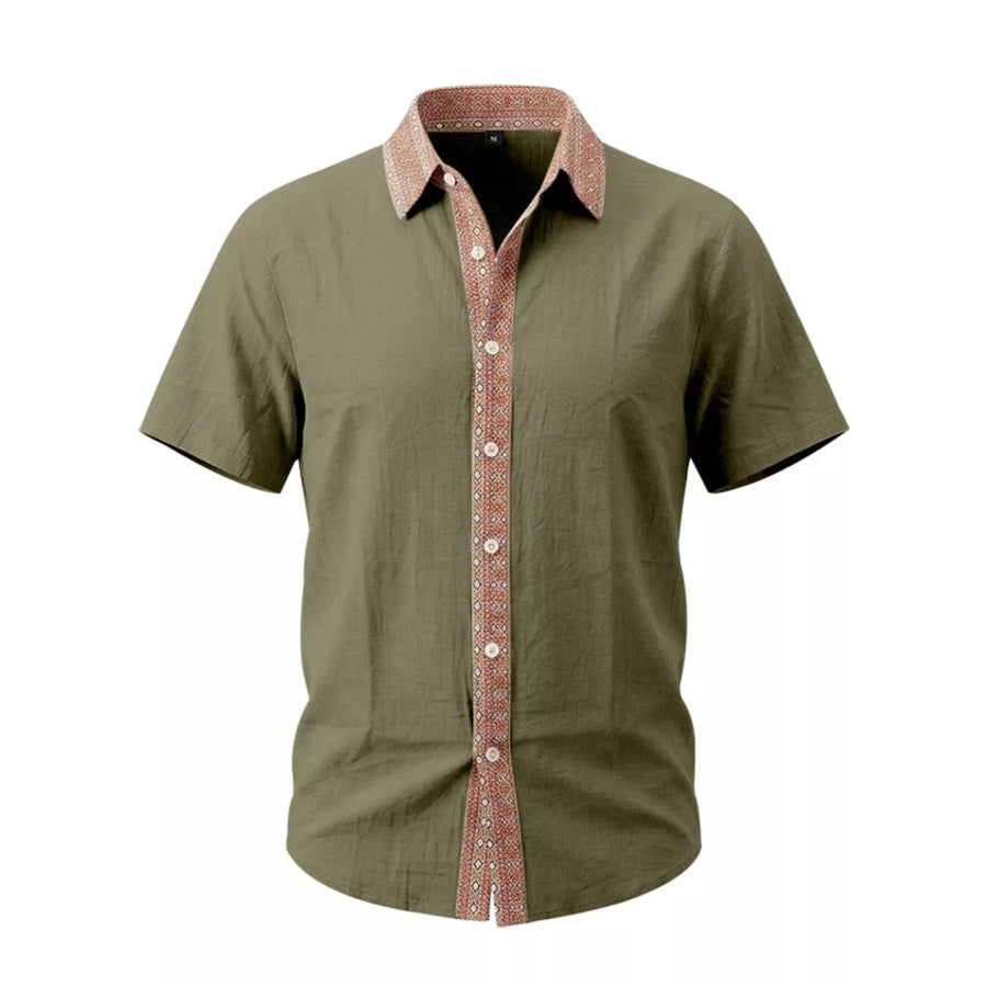 Men’s Full Size Casual Short Sleeve Linen Shirt Plus Size Military Green / S Apparel and Accessories