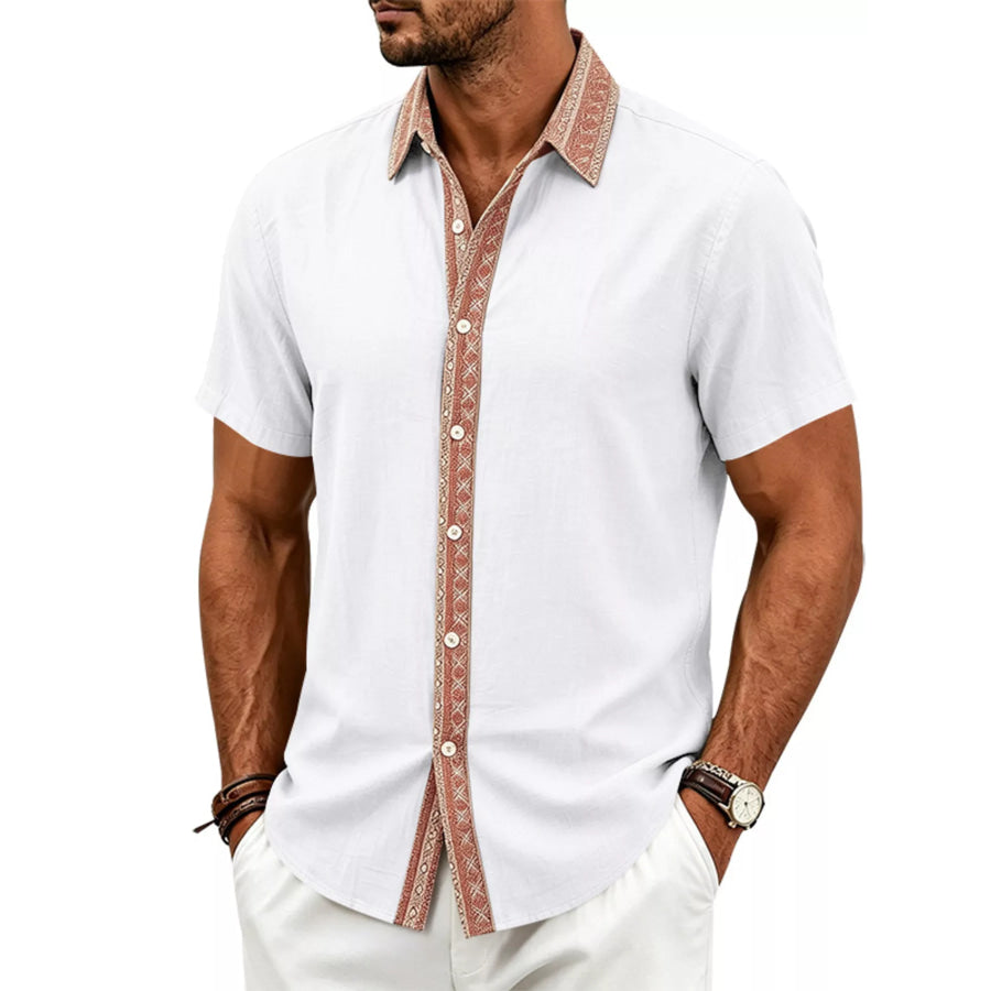 Men’s Full Size Casual Short Sleeve Linen Shirt Plus Size White / S Apparel and Accessories