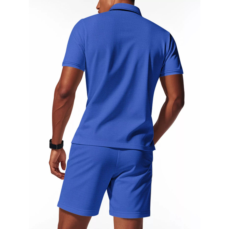 Men’s Full Size Casual Short Sleeve Polo and Shorts Set Plus Size Apparel and Accessories