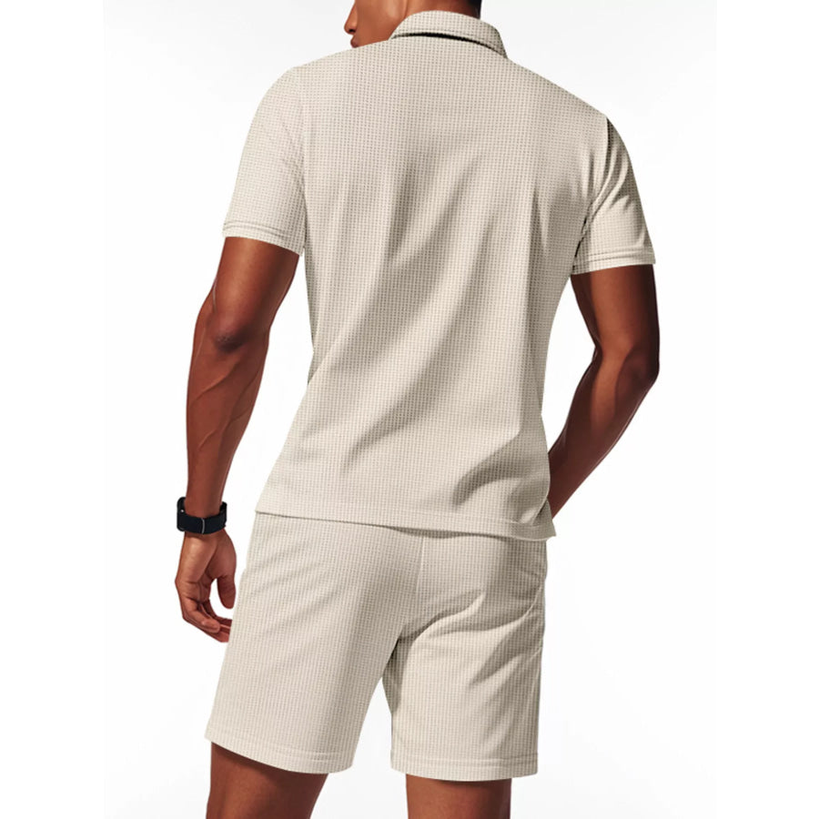 Men’s Full Size Casual Short Sleeve Polo and Shorts Set Plus Size Apparel and Accessories