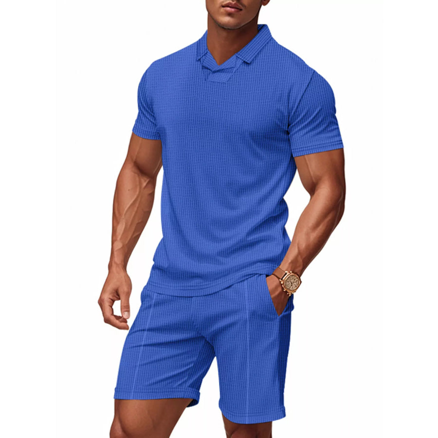 Men’s Full Size Casual Short Sleeve Polo and Shorts Set Plus Size Sapphire Blue / S Apparel and Accessories
