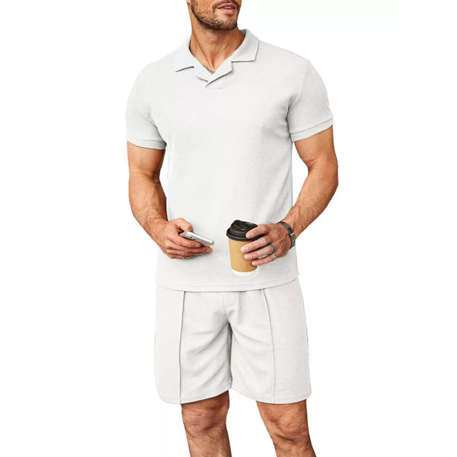 Men’s Full Size Casual Short Sleeve Polo and Shorts Set Plus Size White / S Apparel and Accessories
