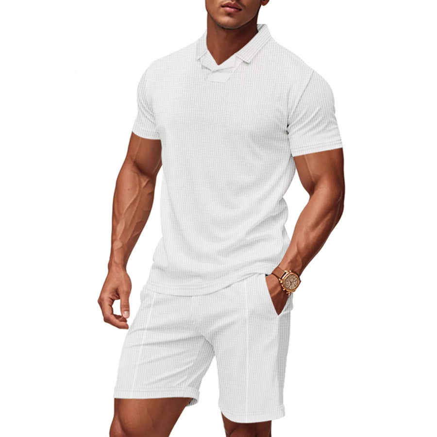 Men’s Full Size Casual Short Sleeve Polo and Shorts Set Plus Size White / S Apparel and Accessories