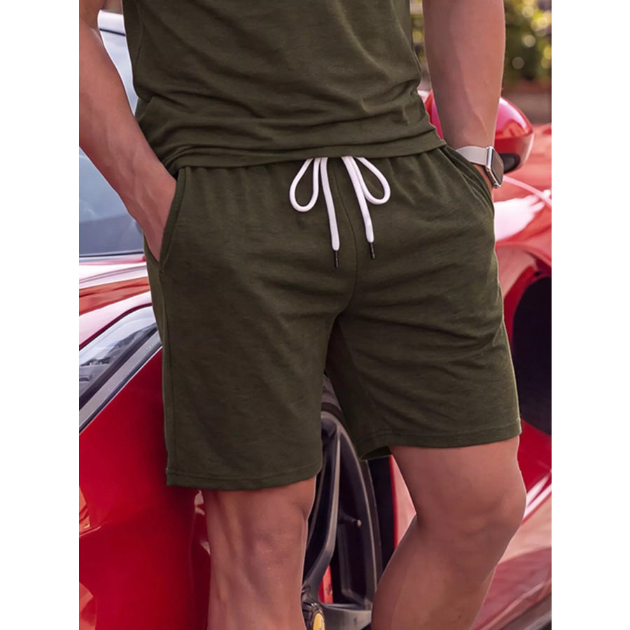 Men’s Full Size Casual Short Sleeve Polo and Shorts Two-Piece Set Plus Size Apparel and Accessories