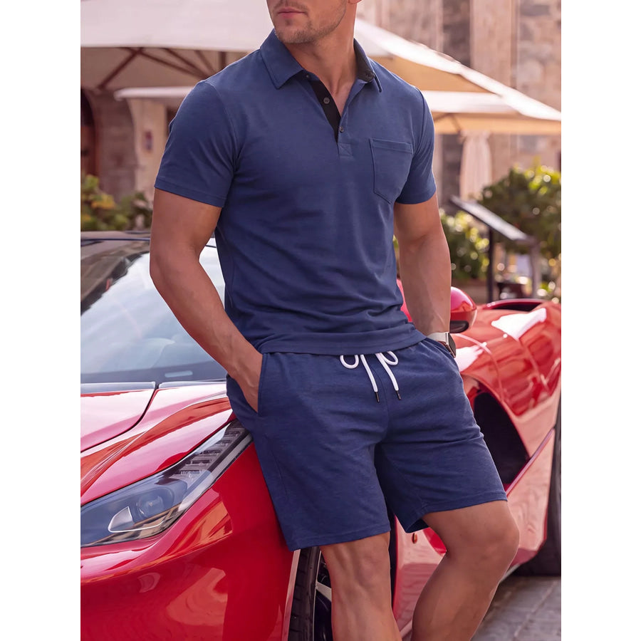 Men’s Full Size Casual Short Sleeve Polo and Shorts Two-Piece Set Plus Size Navy / S Apparel and Accessories