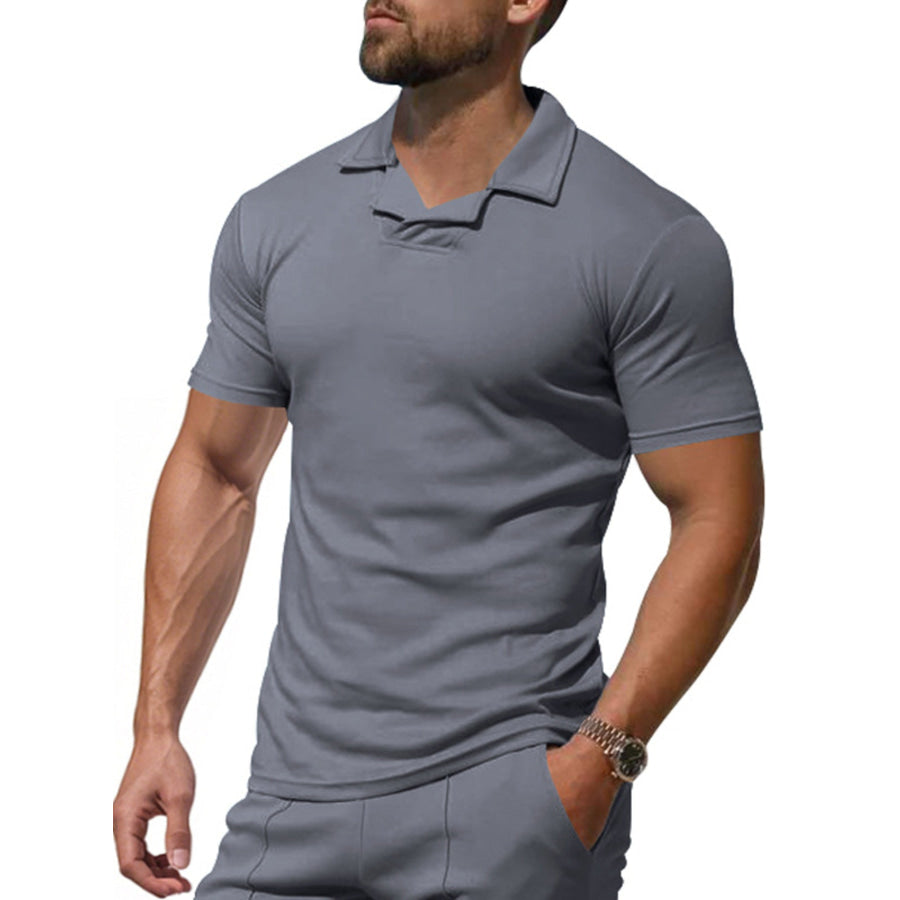 Men’s Full Size Casual Short Sleeve Polo Plus Size Dark Gray / S Apparel and Accessories