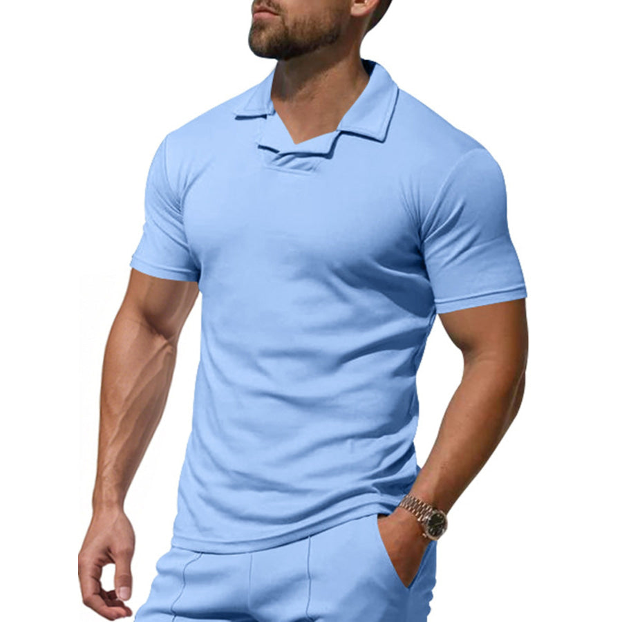 Men’s Full Size Casual Short Sleeve Polo Plus Size Light Blue / S Apparel and Accessories