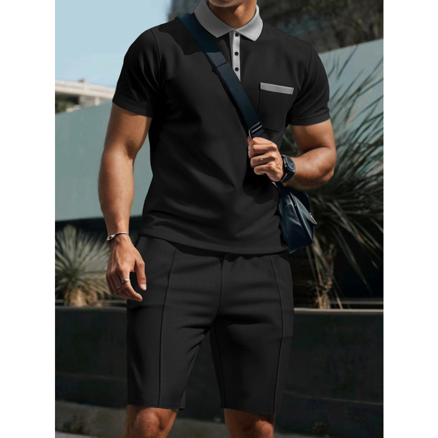 Men’s Full Size Casual Short Sleeve Polo & Shorts Set Plus Size Apparel and Accessories