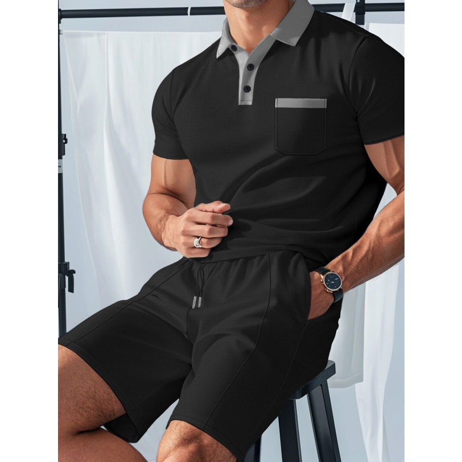 Men’s Full Size Casual Short Sleeve Polo & Shorts Set Plus Size Apparel and Accessories