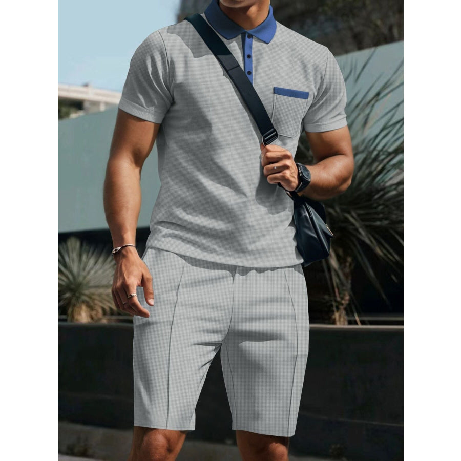 Men’s Full Size Casual Short Sleeve Polo & Shorts Set Plus Size Apparel and Accessories