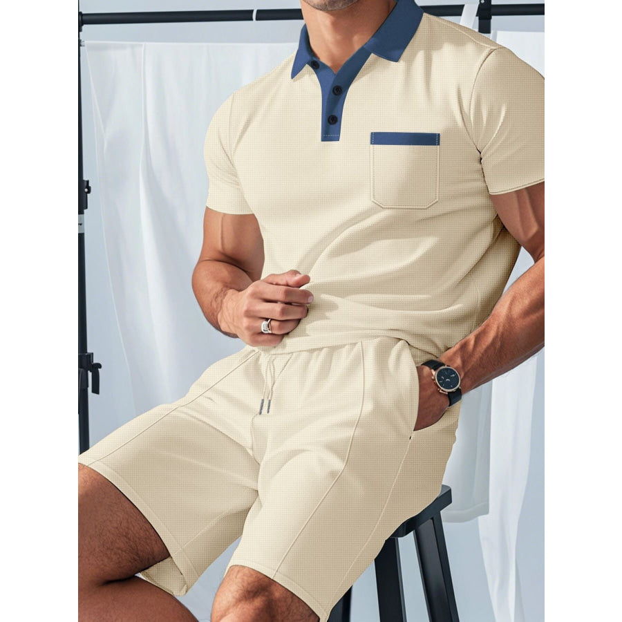 Men’s Full Size Casual Short Sleeve Polo & Shorts Set Plus Size Apparel and Accessories