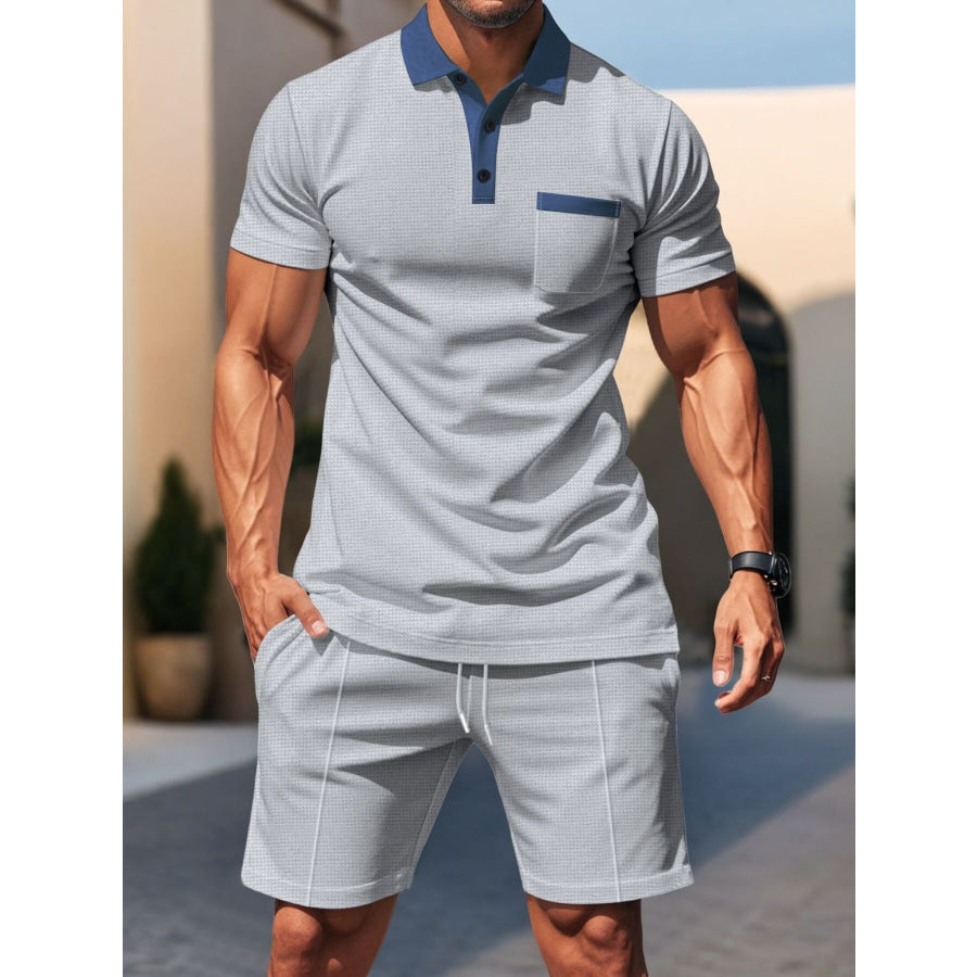 Men’s Full Size Casual Short Sleeve Polo & Shorts Set Plus Size Grey / S Apparel and Accessories