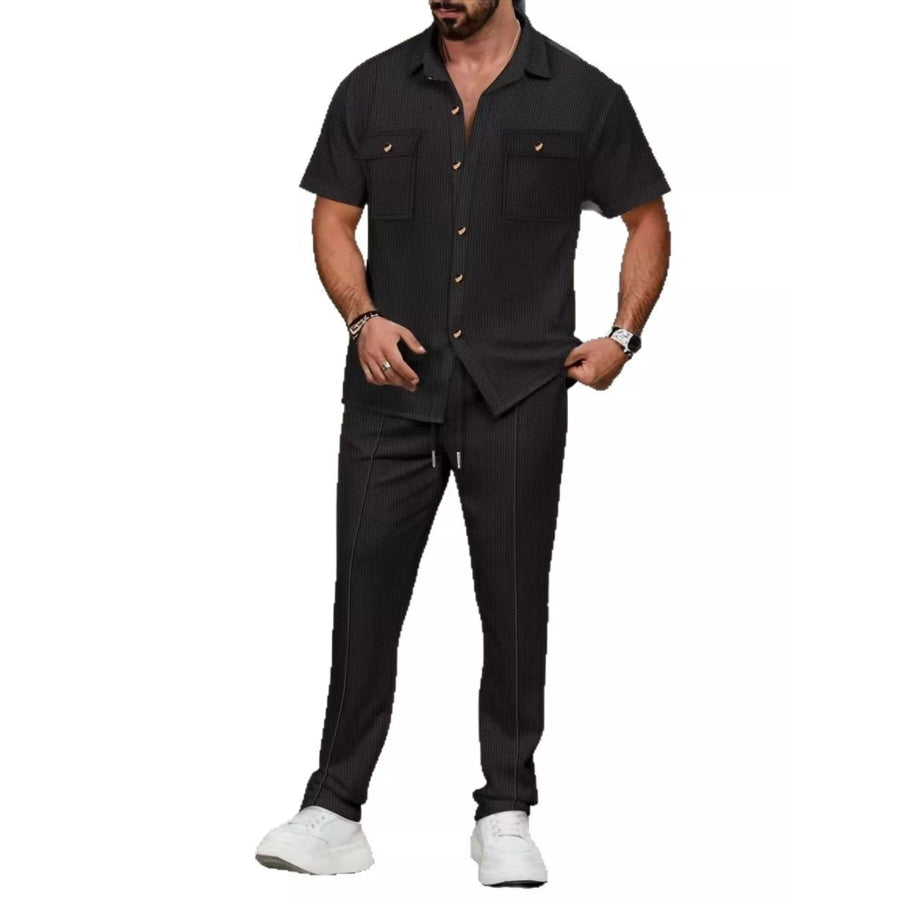Men’s Full Size Casual Short Sleeve Shirt and Pants Set Plus Size Apparel and Accessories