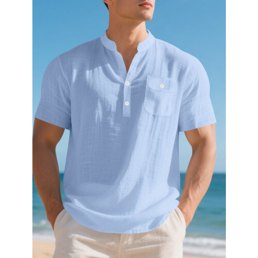 Men’s Full Size Casual Short Sleeve Shirt Plus Size Light Blue / S Apparel and Accessories