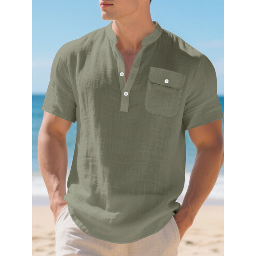 Men’s Full Size Casual Short Sleeve Shirt Plus Size Military Green / S Apparel and Accessories