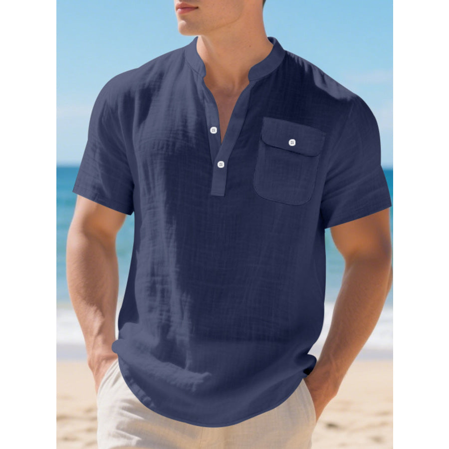 Men’s Full Size Casual Short Sleeve Shirt Plus Size Navy Blue / S Apparel and Accessories