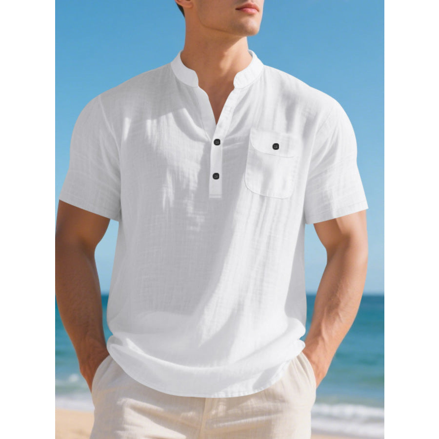 Men’s Full Size Casual Short Sleeve Shirt Plus Size White / S Apparel and Accessories