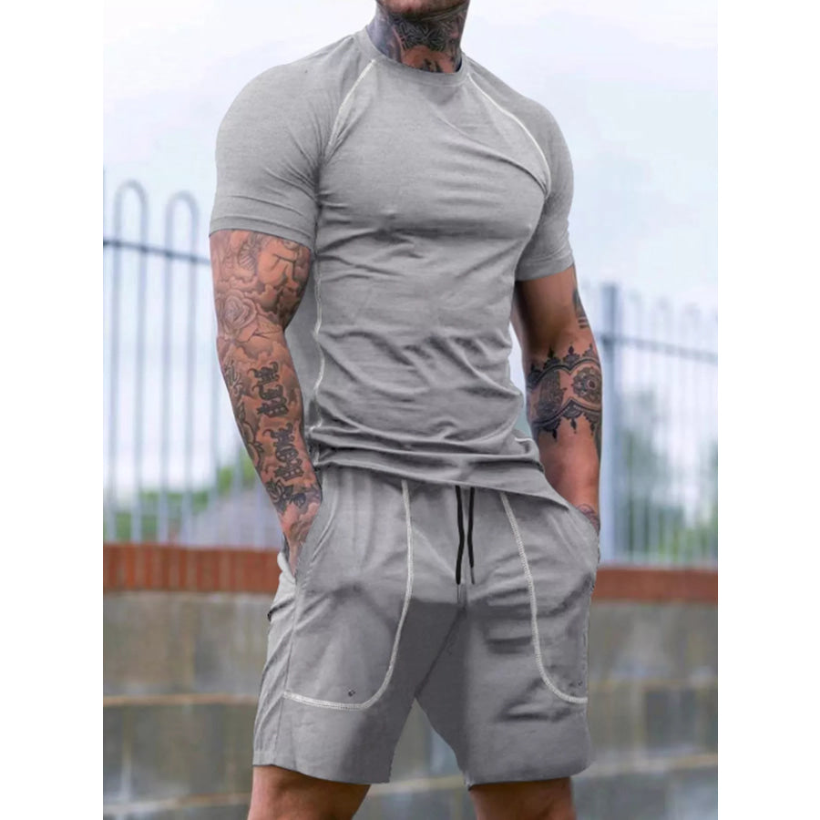 Men’s Full Size Casual Short Sleeve T-Shirt and Shorts Set Plus Size Apparel and Accessories