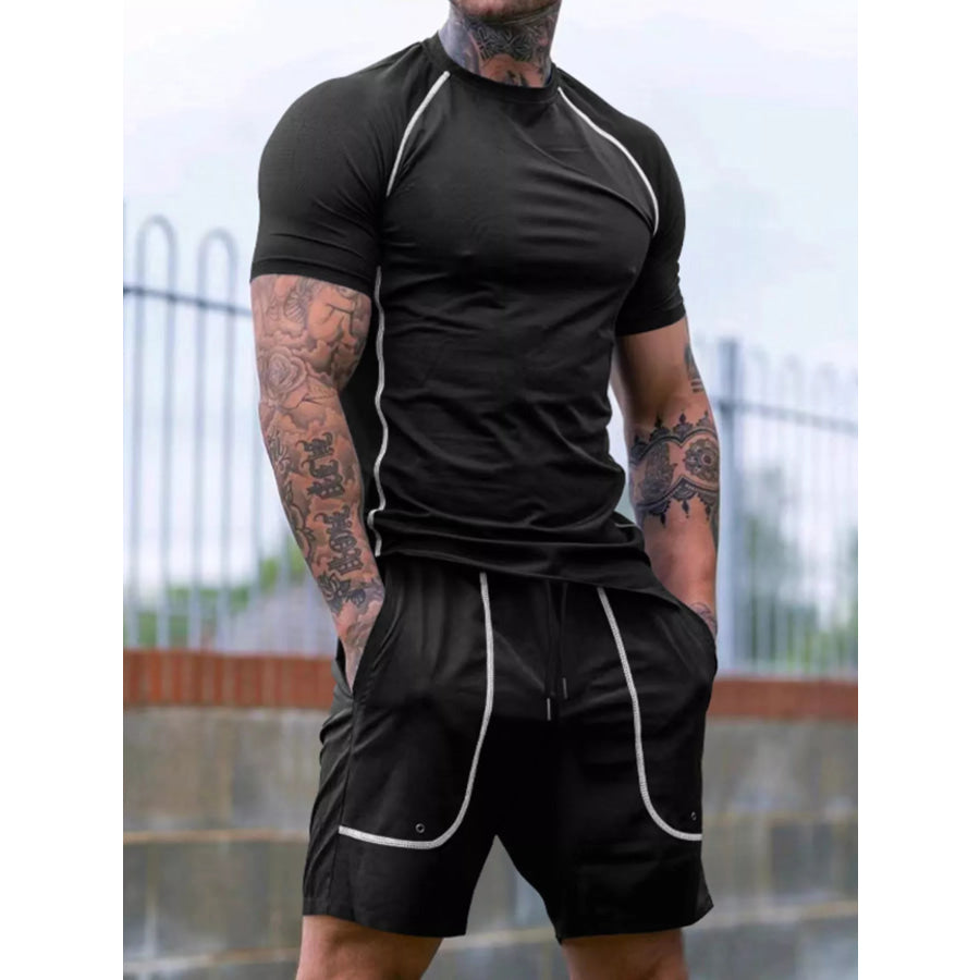 Men’s Full Size Casual Short Sleeve T-Shirt and Shorts Set Plus Size Black / S Apparel and Accessories