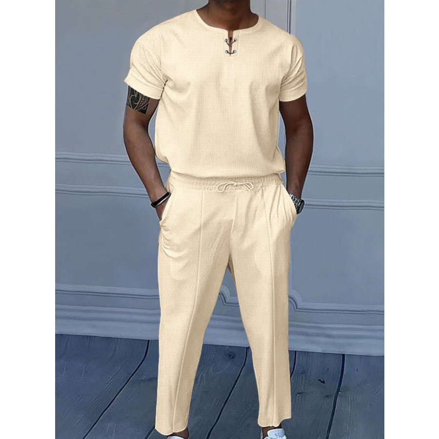 Men’s Full Size Casual Short-Sleeve Top and Pants Set Plus Size Apparel and Accessories