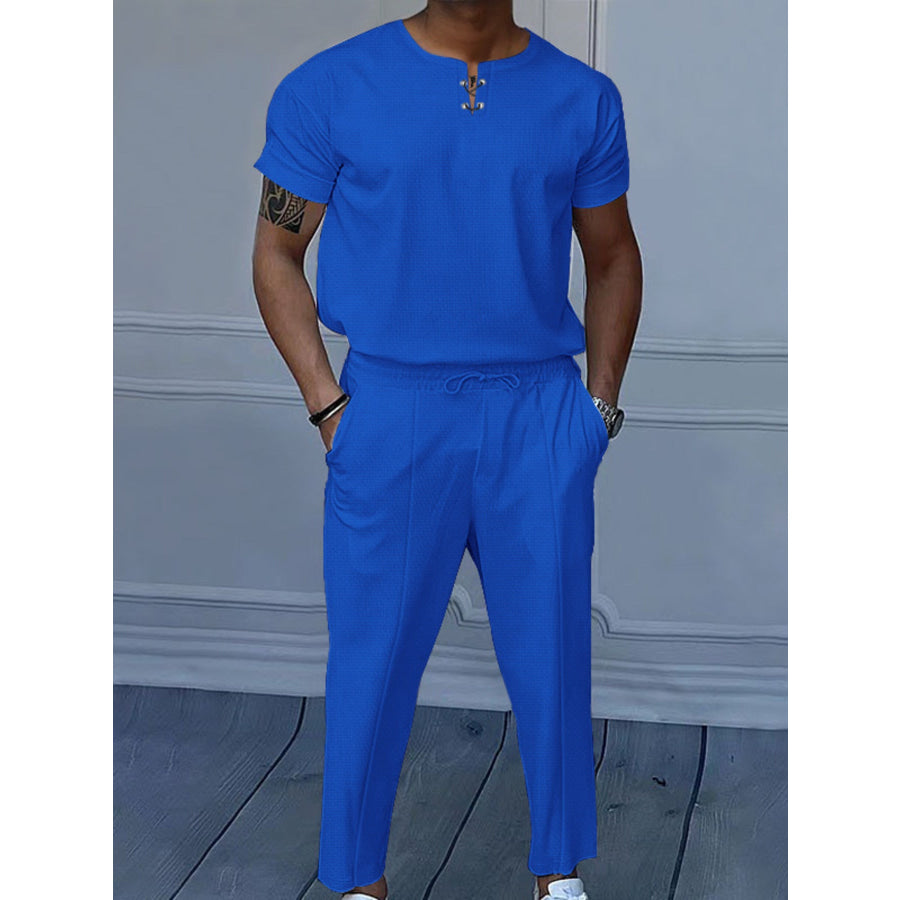 Men’s Full Size Casual Short-Sleeve Top and Pants Set Plus Size Apparel and Accessories