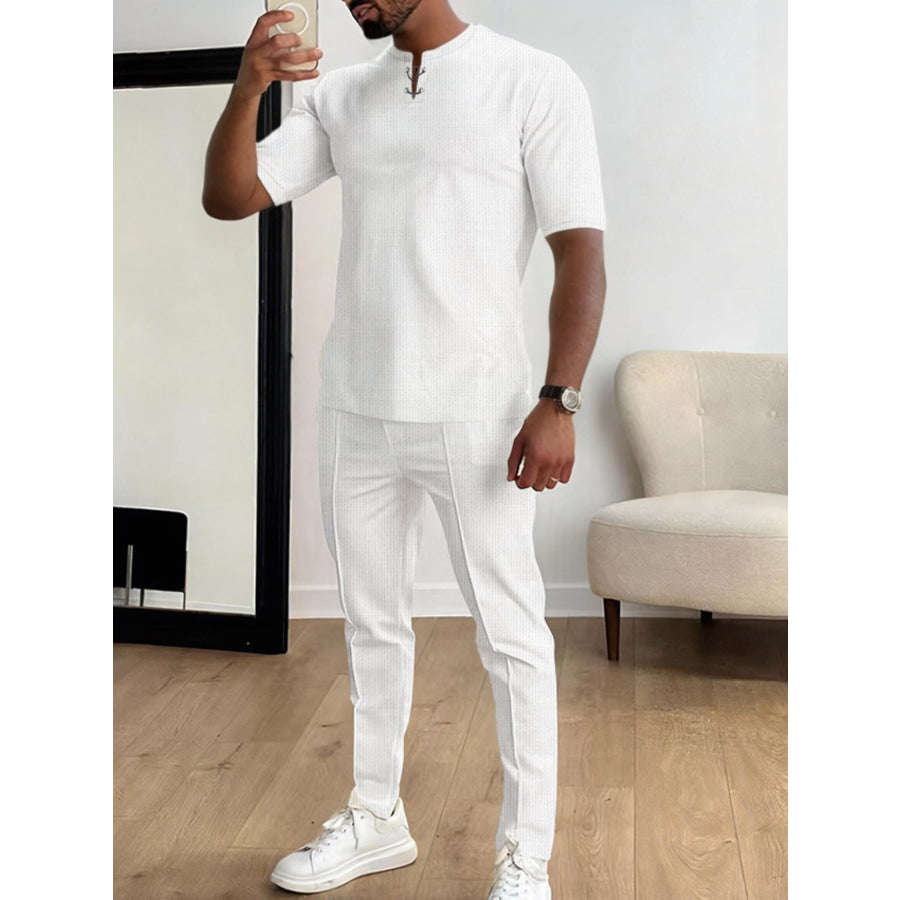 Men’s Full Size Casual Short-Sleeve Top and Pants Set Plus Size White / S Apparel and Accessories
