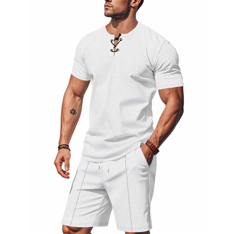 Men’s Full Size Casual Short Sleeve Top & Shorts Set Plus Size White / S Apparel and Accessories