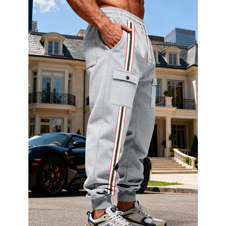 Men’s Full Size Casual Striped Cargo Joggers Plus Apparel and Accessories