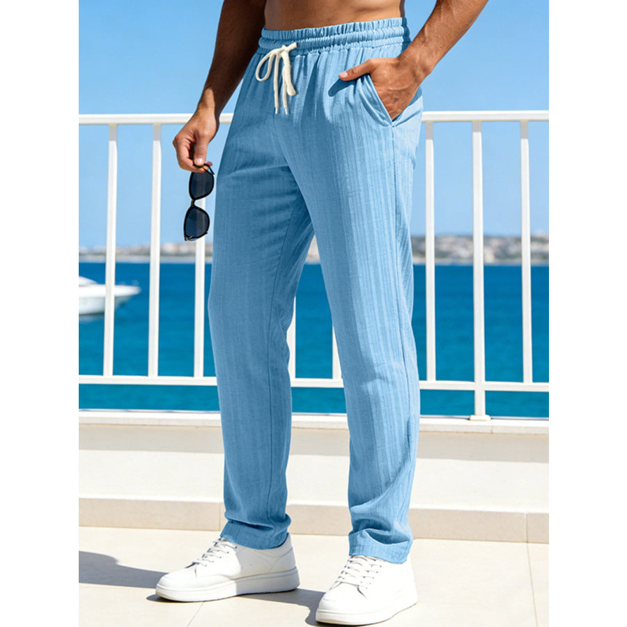 Men’s Full Size Casual Striped Drawstring Pants Plus Size Apparel and Accessories