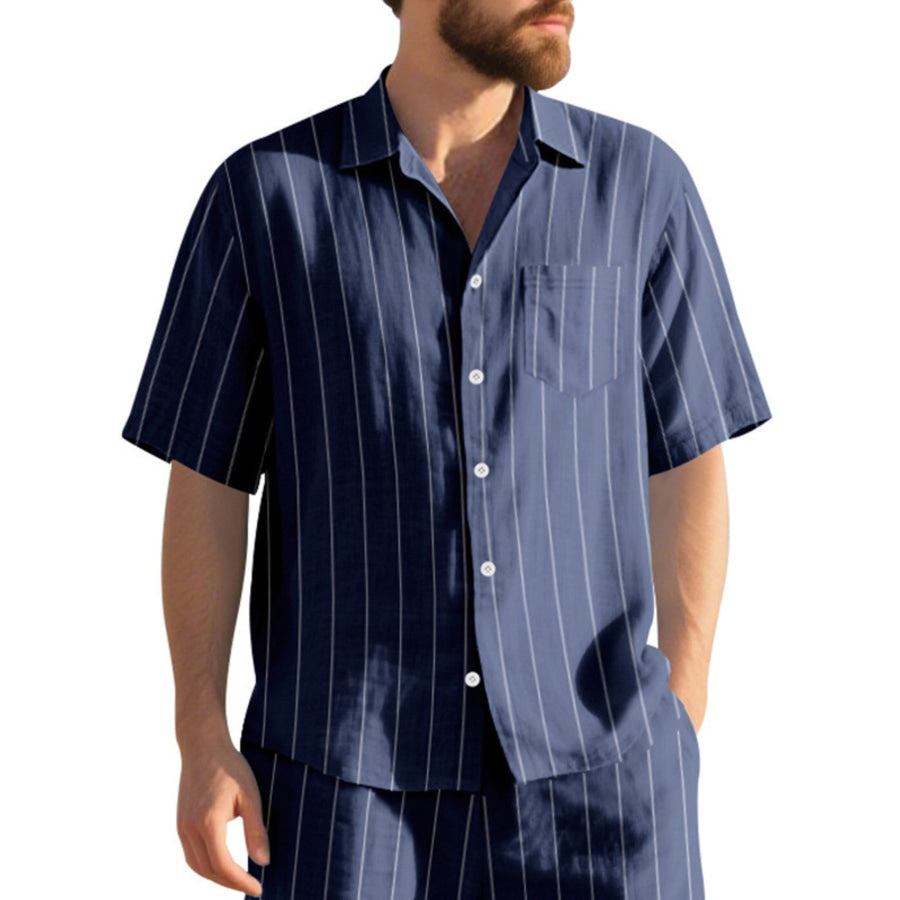 Men’s Full Size Casual Striped Short Sleeve Shirt Plus Size Apparel and Accessories