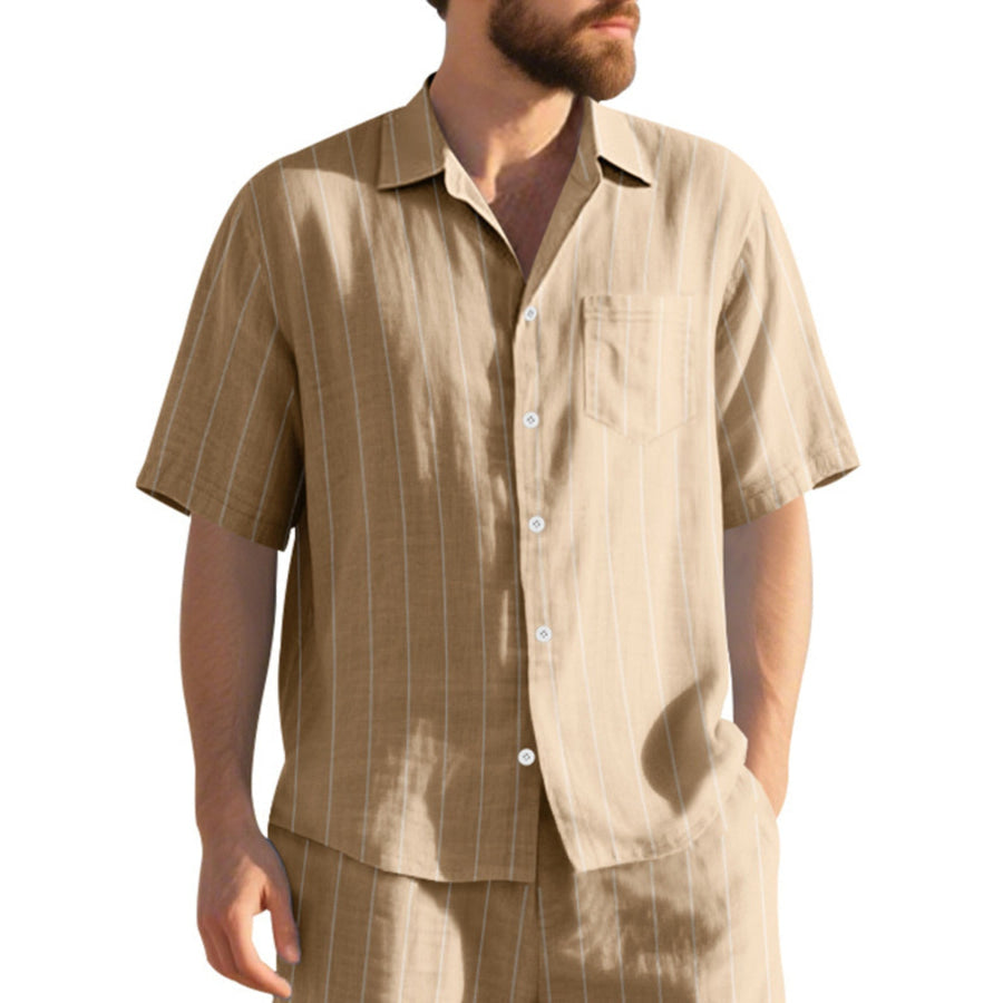 Men’s Full Size Casual Striped Short Sleeve Shirt Plus Size Apparel and Accessories