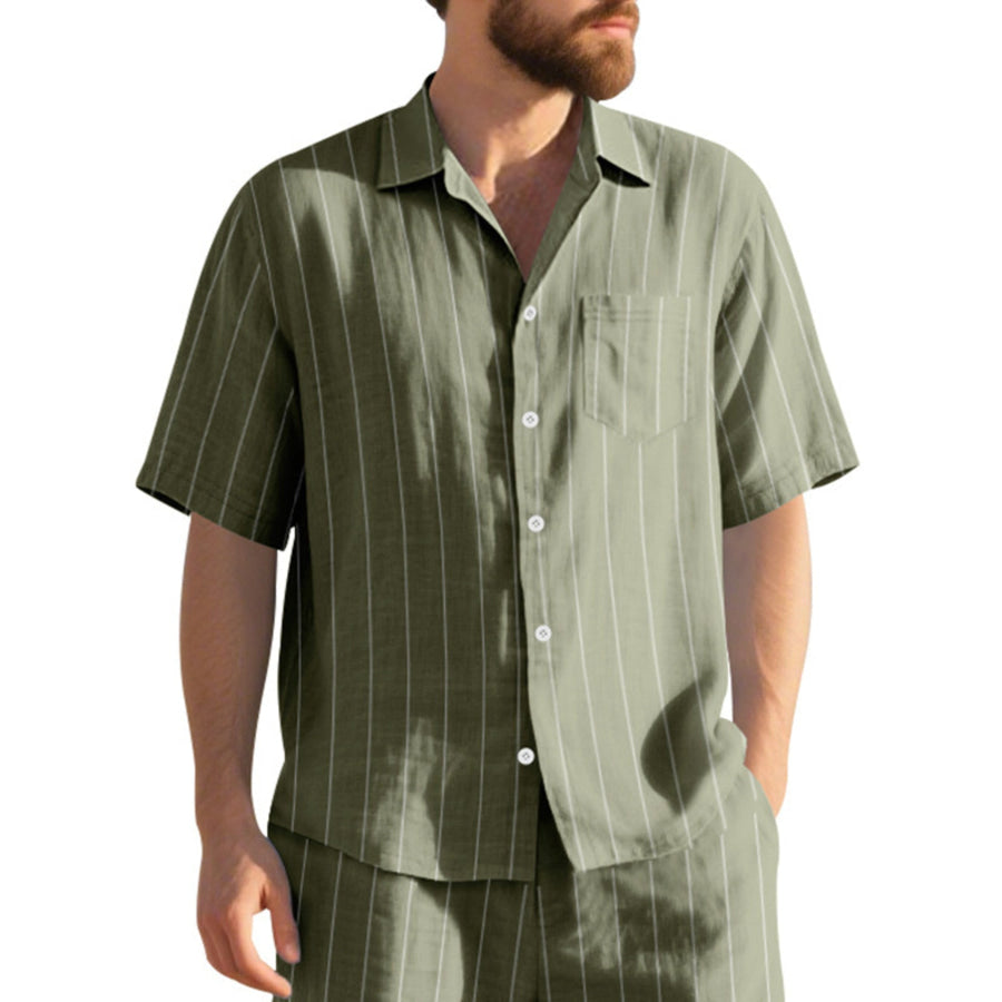 Men’s Full Size Casual Striped Short Sleeve Shirt Plus Size Apparel and Accessories