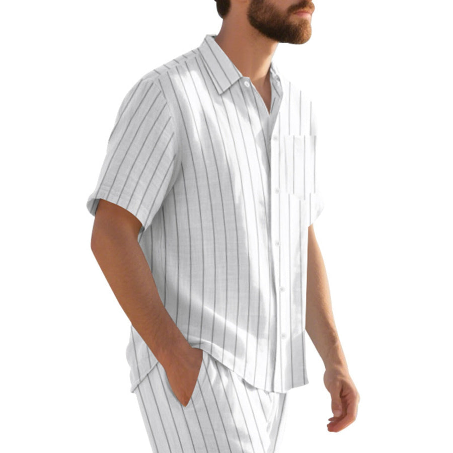 Men’s Full Size Casual Striped Short Sleeve Shirt Plus Size Apparel and Accessories