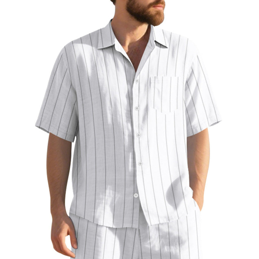 Men’s Full Size Casual Striped Short Sleeve Shirt Plus Size Apparel and Accessories